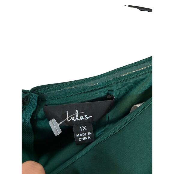 Lulu's Enchanting Endeavor Green Ruffled Off Shoulder Maxi Dress 1X NWT Holiday - Picture 3 of 7